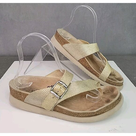 Mephisto Helen Sandals Size 37 Cream Snakeskin Leather Cork Footbed Rubber Sole - Picture 1 of 13